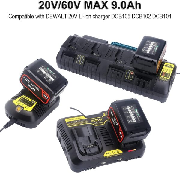 DCB609 DEWALT 20V/60V 120V MAX Lithium-Ion 9.0Ah Battery Replacement - Image 2