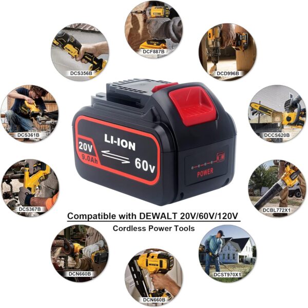 DCB609 DEWALT 20V/60V 120V MAX Lithium-Ion 9.0Ah Battery Replacement - Image 4