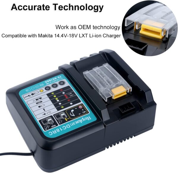 18V Battery Charger Compatible with Makita 14.4V-18V LXT Lithium-ion Battery - Image 3